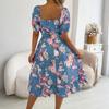 Women's Fashionable Floral Print Off Shoulder Short Sleeved Ruffle Edge Holiday Beach Loose Dress