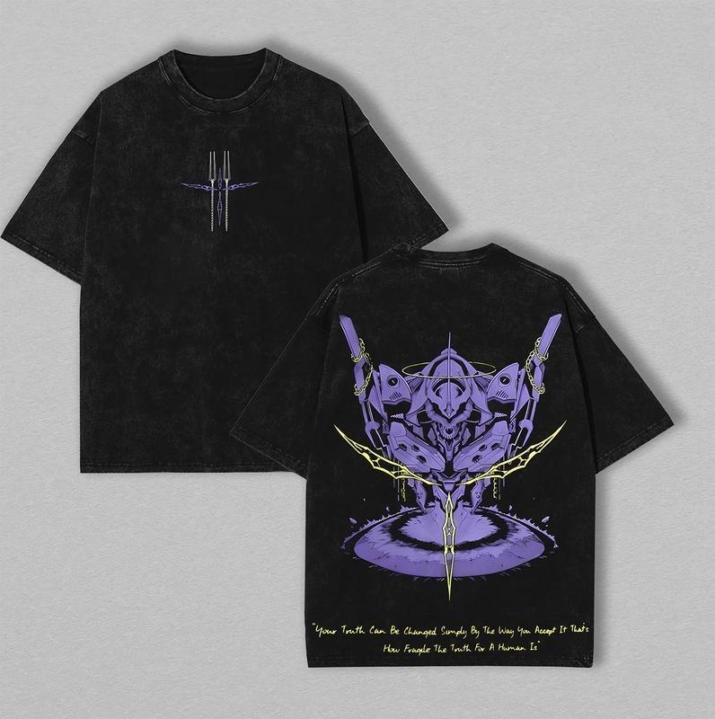 

2026 New Neon Genesis Evangelion Japan Anime EVA Shinji Ikari Men s and Women s Parent-child T-Shirt Cotton Washed Old Retro ... S разноцветный