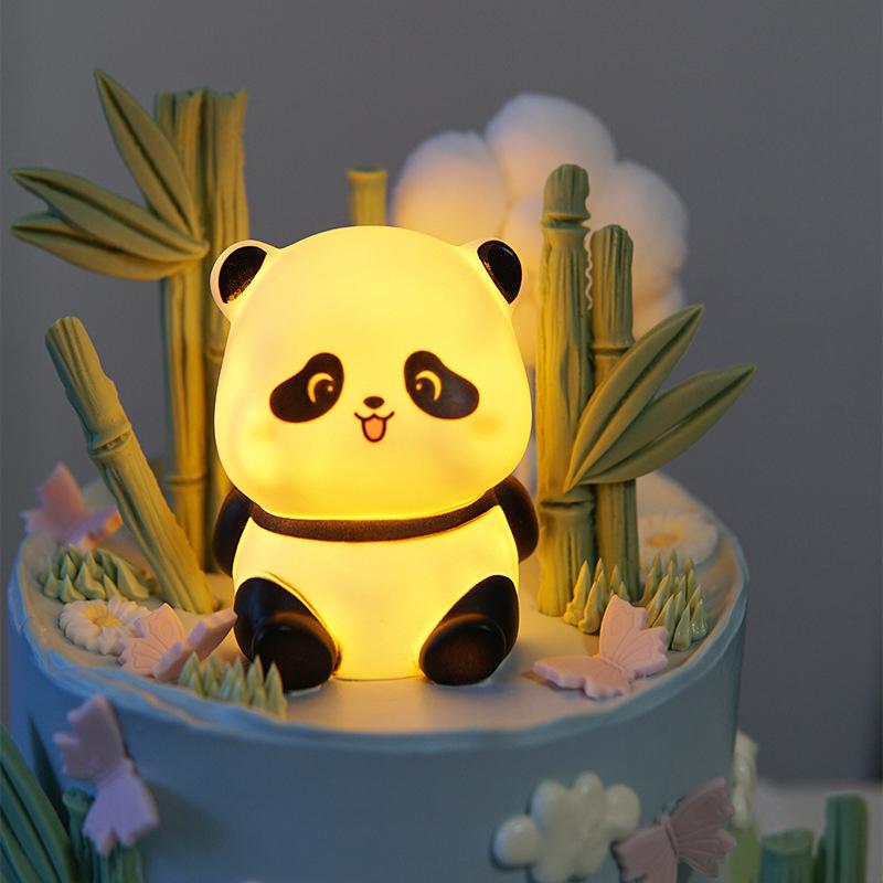 Panda LED Night Light Living Room Cute Panda Plastic Lamp Bedside Decor Creative Kids Night Light Birthday Gift Cake Decor