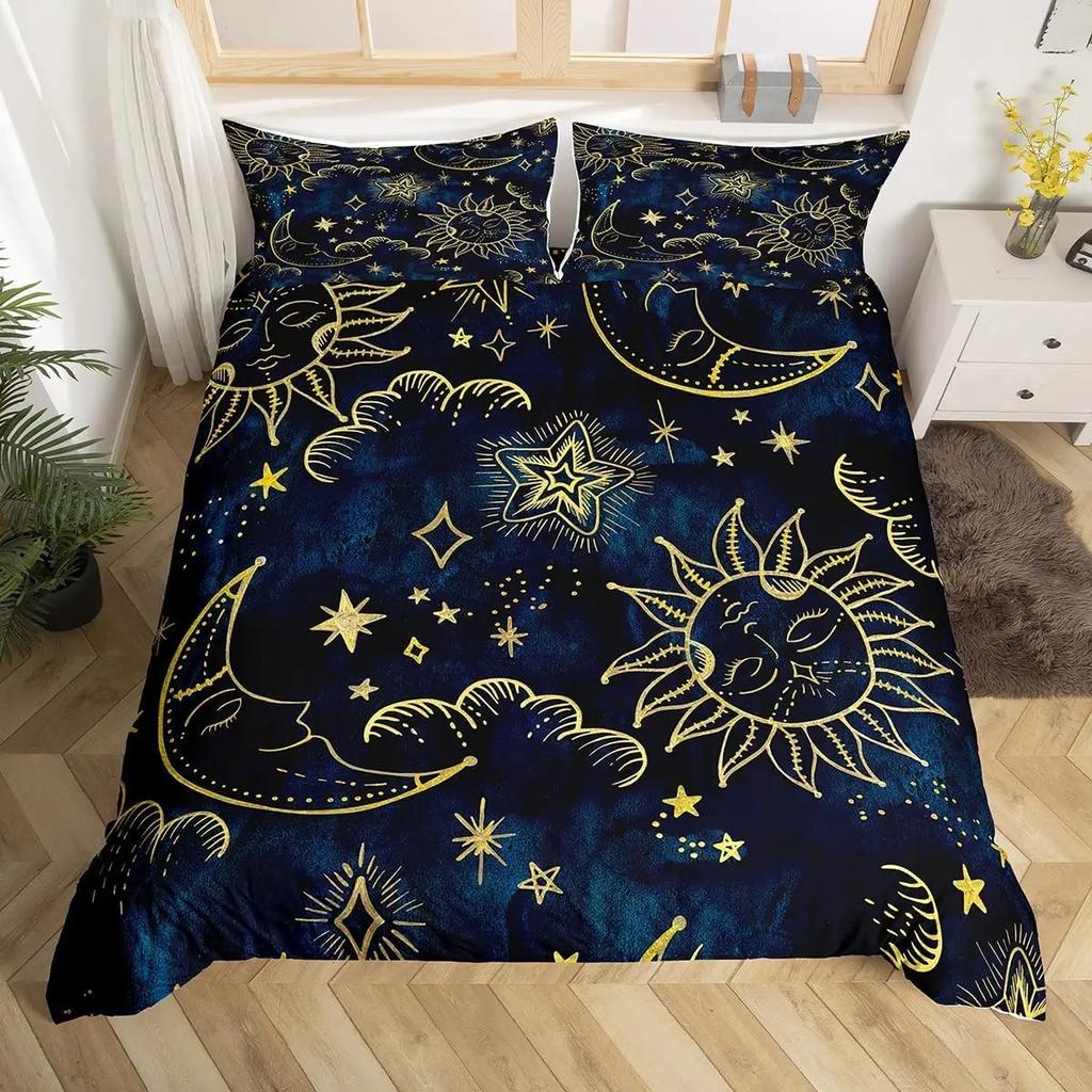 Sun And Moon Duvet Cover Set King Size Purple Liac Dream Catcher Star Bedding Set For Kids Children 2/3pcs Bohemia Quilt Cover