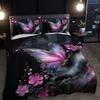 3pcs Butterfly Floral Bedding Set - Elegant Purple Pink Black Golden Duvet Cover Set with Zipper Closure, All-Season