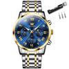 Olevs wristwatch mens silver waterproof analog quartz watch metal band date large dial Roman numerals chronograph Moonwatch