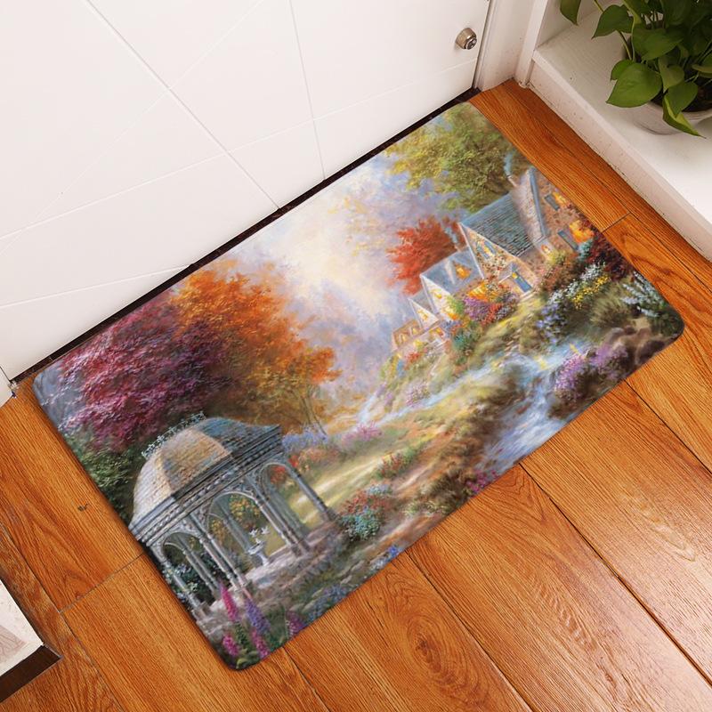 Carpet Door Mat Indoor Floor Mat Non-slip Rug Retro Oil Painting Printing Kitchen Entrance Door Mat