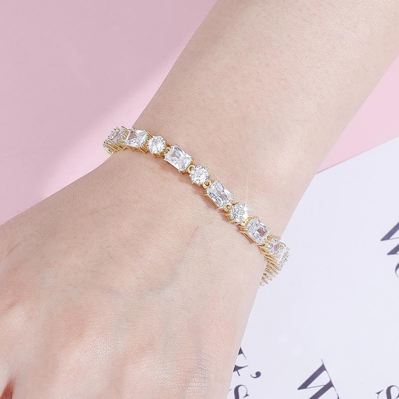 Unisex Hip Hop 6mm Zircon Tennis Bracelet: Round & Square Gradual Zircon Design