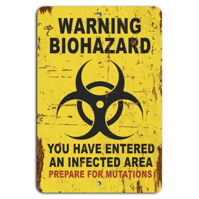 Warnung Biogefahr Betreten eines infizierten Bereichs Rustikales gelbes Schild Aluminium