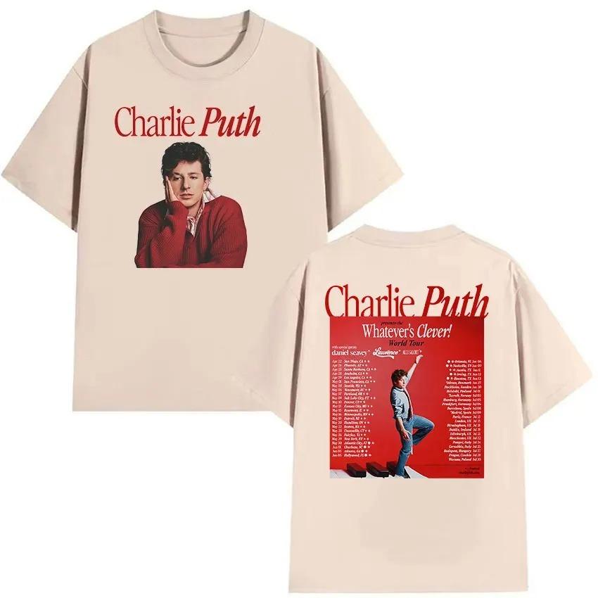 Vintage Hochwertiges T-Shirt Charlie Puth Whatevers Clever World Tour 2026 Merch T-Shirt Unisex Hip Hop Übergroßes Baumwoll-T-Shirt