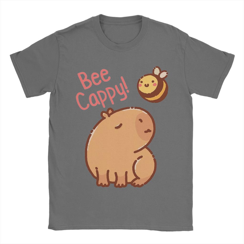 Bee and Capybara T Shirt Men 100% Cotton Hipster T-Shirt O Neck Bee Cappy Tees Short Sleeve Tops New Arrival