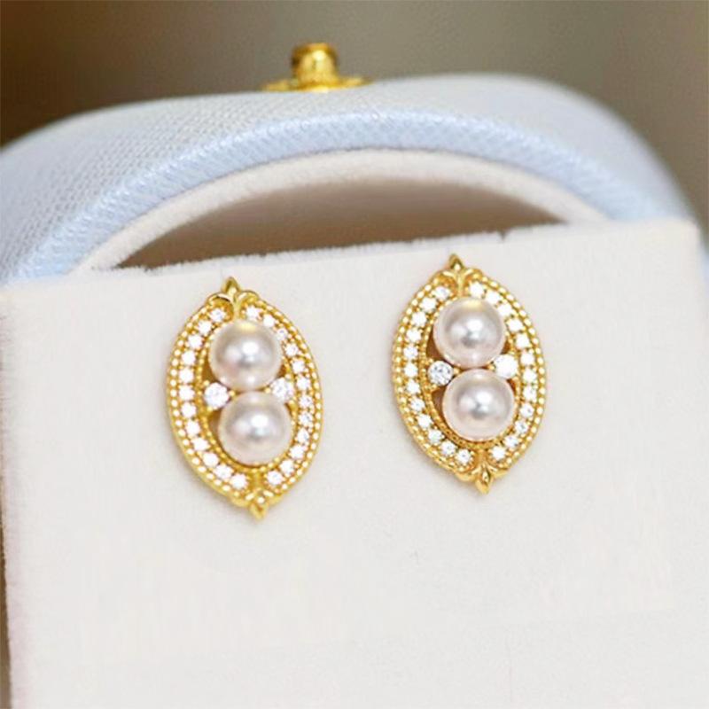 French retro design earrings women's s911 silver needle Hong Kong style simple natural freshwater pearl stud earrings ins new models