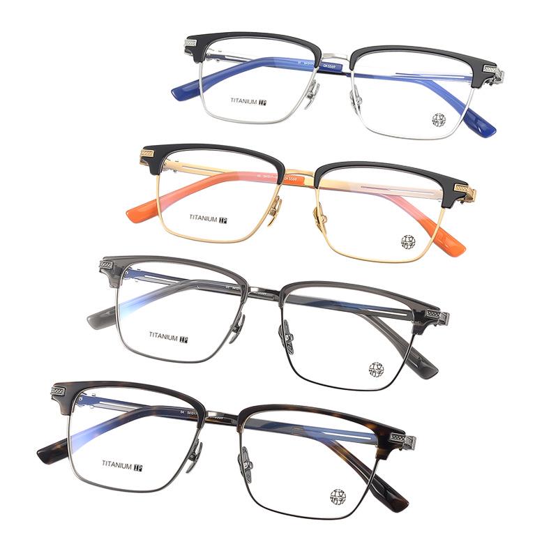 Men's Retro Titanium Ultra-light Eyebrow Bar Half-Frame Glasses for Myopia