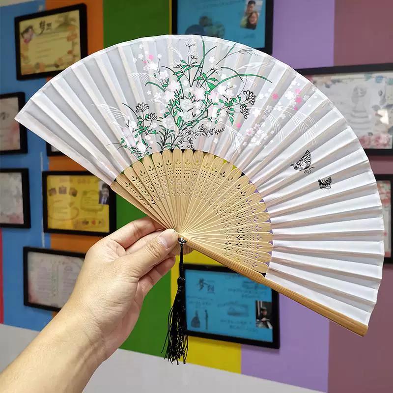 Chinese Style Folding Fan for Men, Portable, Retro Style, Classical, Traditional Hanfu, Black and Green, Bamboo Design