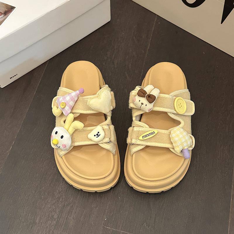 

Ретро шлепанцы на толстой подошве с одним словом женские летние 2025 новые мультяшные милые с юбкой универсальные крутые шлепанцы 40 лимонно-желтый