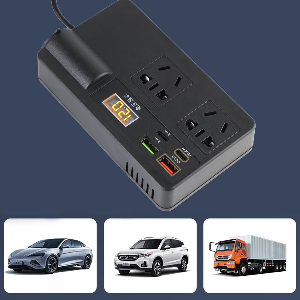 Power Adapter ON/OFF Switch 200W Car Inverter QC 3.0 USB/PD/Type-C Chargers Auto Accessories Voltage Detection DC 12V/24V to AC 220V Converter