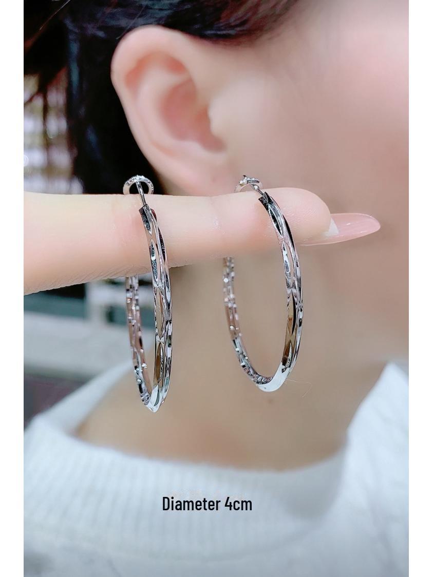 

Модные серьги-кольца 2021 года с ромбовидным узором и гладкой отделкой, невыцветающее серебро 925 пробы, европейский и американский преувеличенный стиль