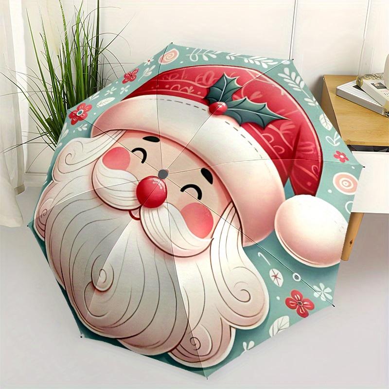 1pc Christmas Santa Automatic Open/Close Exquisite Umbrella - Compact Travel Umbrella, 8-Rib Heavy-Duty Construction, Ideal Gift, Outdoor Ac
