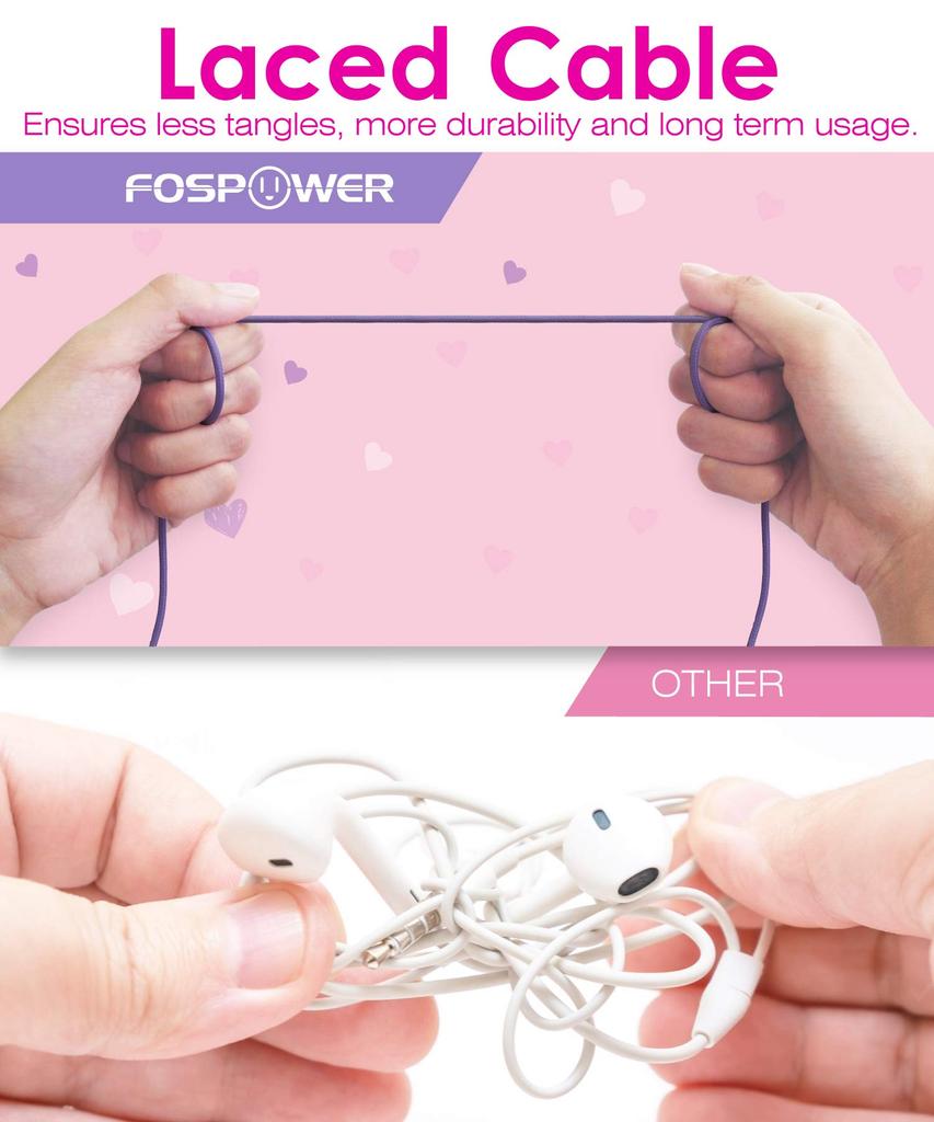 FosPower Kids' Headphones with LED Light-Up Cat Ears, 3.5mm On-Ear Audio, Braided Tangle-Free Cable (85dB) - Hot PinkPurple