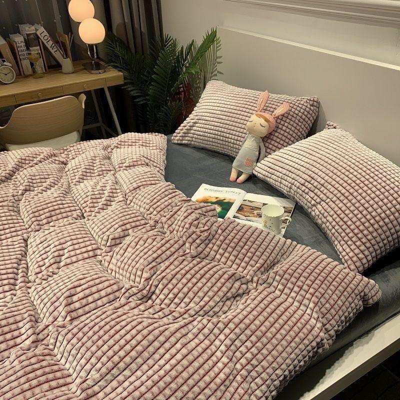 Plush Winter Flannel Fleece 4-Piece Set: Double-Sided, Anti-Static, Thickened