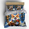 Festive Corgi in Snow Scene Bedding Duvet Cover Set  (1*Duvet Cover 2*Pillowcases, without duvet insert)