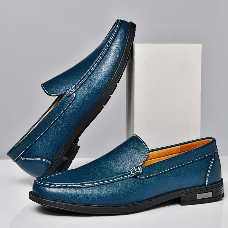 Fashion Genuine Leather Men Footwear Slip On Office Man Formal Shoes Wedding Party Men Dress Shoes Breath Driving Lazy Loafers Moccasins