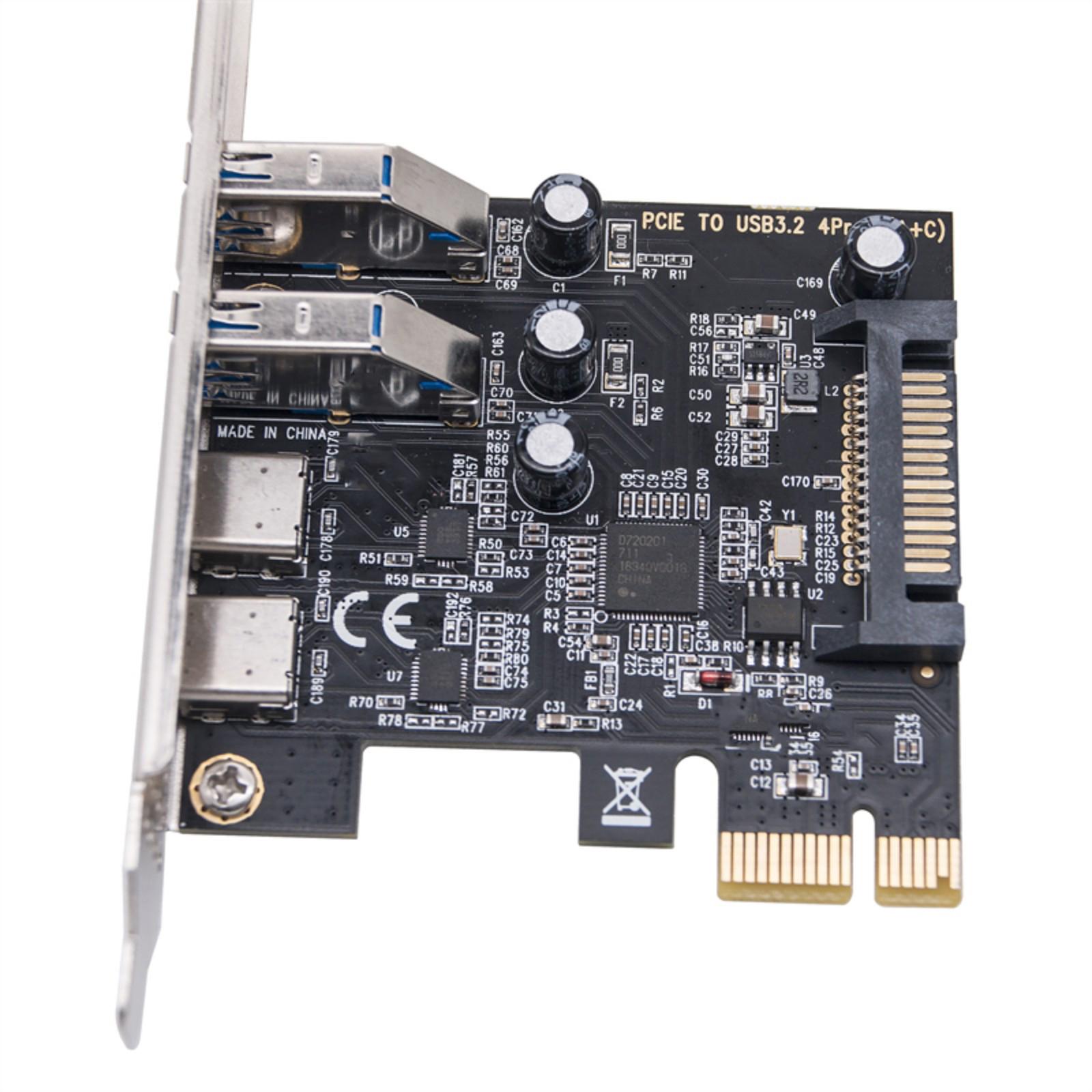 

PCIE 1X до карти розширення USB 3.0 USB 3.2 Gen1 5 Гбіт/с Роз’єм передньої панелі 2 порти USB + 2 порти типу C D720201 Чіп