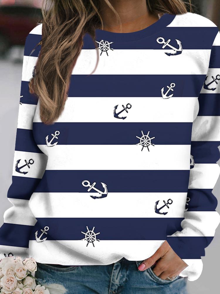 Outdoor Women's T-Shirt Casual Long Sleeve Pattern Print Street Crew Neck Fall Female Oversized Clothing Fashion T Shirts