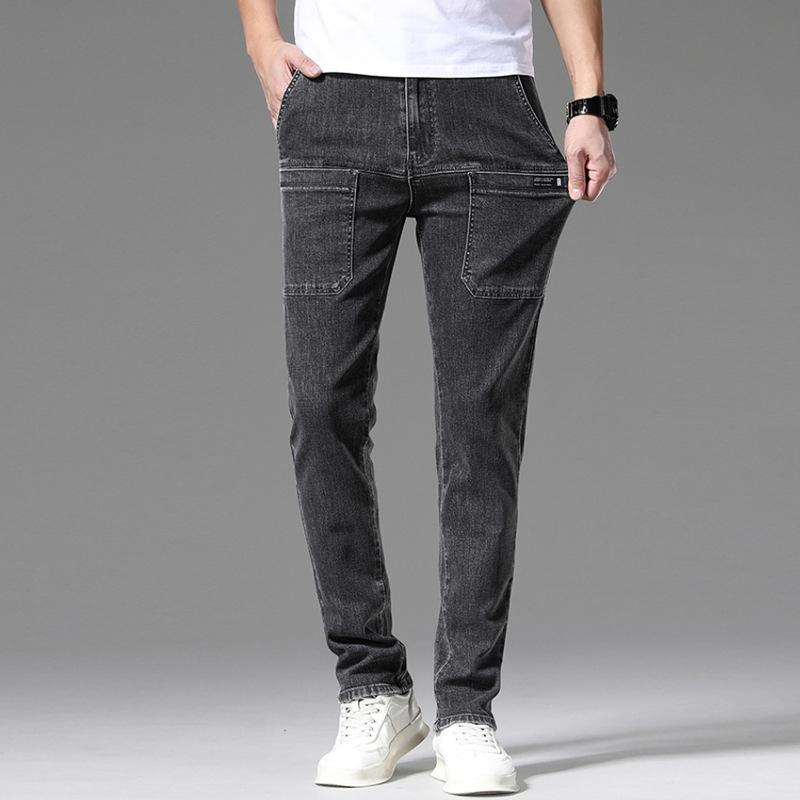 Fashion Six Pockets Stretch Men's Jeans Summer New Youth Popular Small Straight Trousers Men's Multi-pocket Casual Trousers