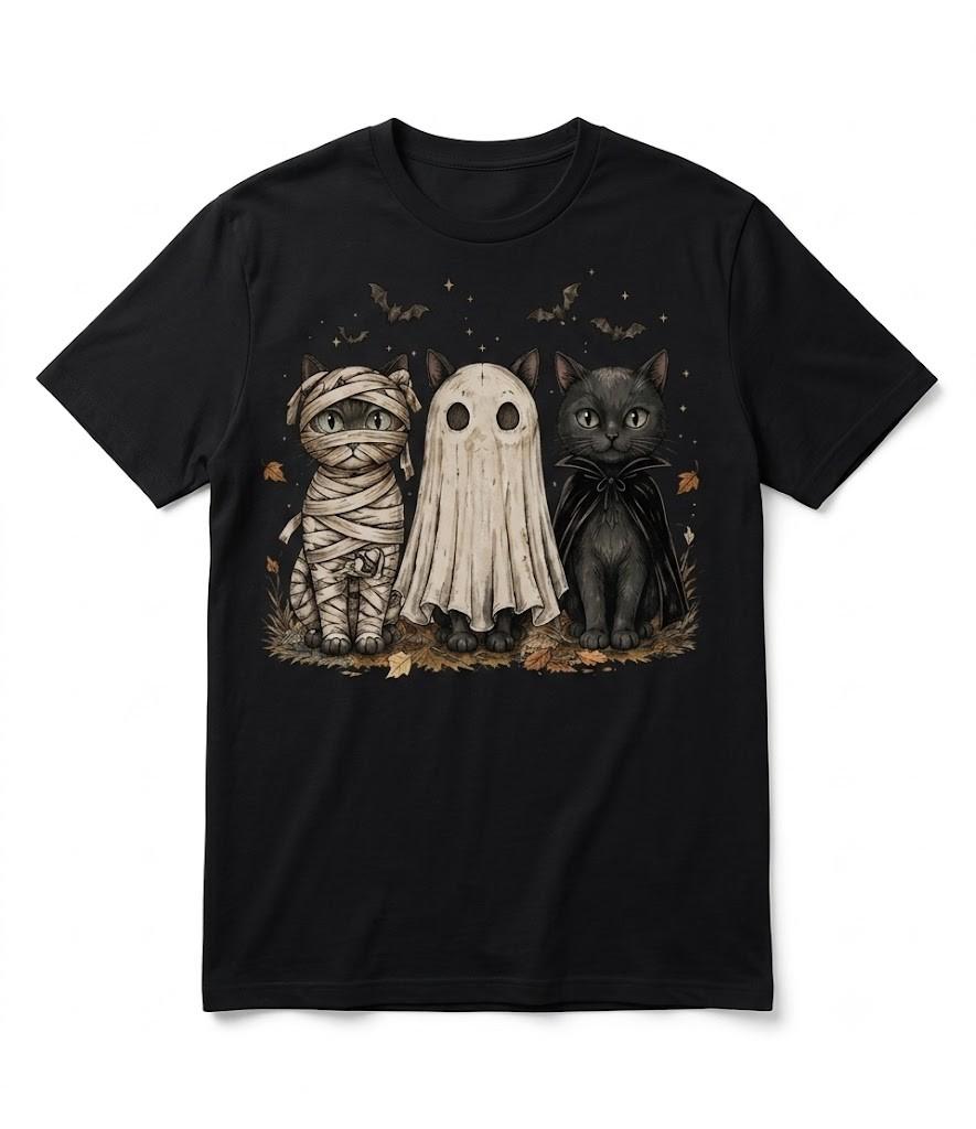 Mummy Ghost Witch Book Halloween Cat Ghost Black T Shirt Gift For Friends