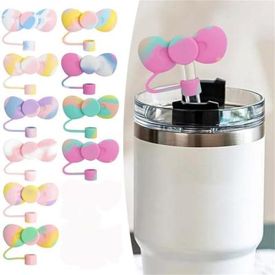 3pcs Cute Bow Straw Dust Cap Reusable Silicone Dinking Straw Cover Caps
