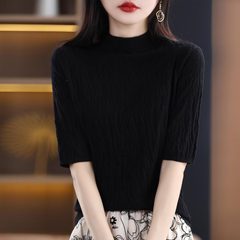 Women's Spring and Autumn High-quality All-match Slim Knit Half-sleeved Turtleneck Sweater