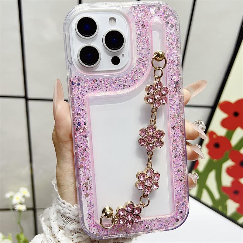 Samsung A56 Phone Case with Glitter Rhinestones, Bracelet Compatible, Supports S24 Ultra, Transparent, Cross-Border A14, A55, A1315.