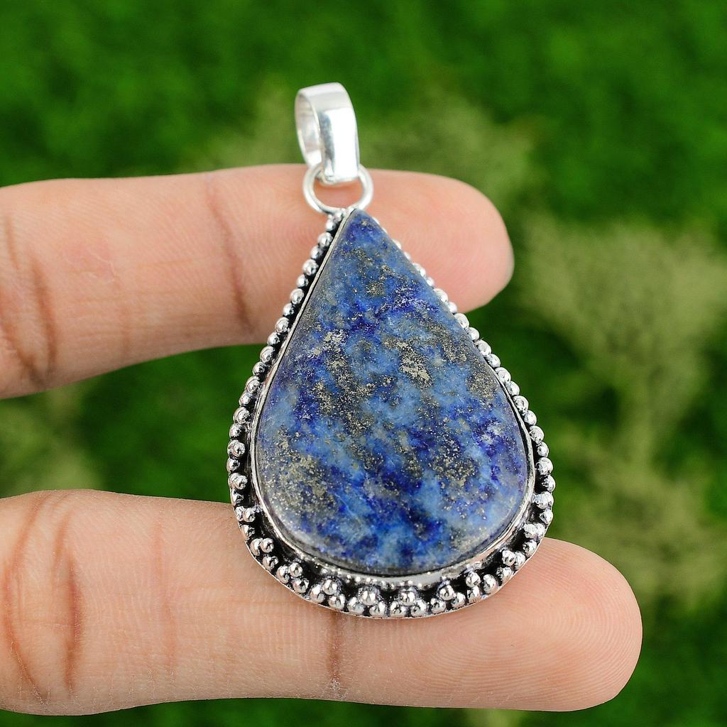 Daughters Day Deal Sterling Silver Pear Lapis Lazuli Stone Boho Pendant Jewelry