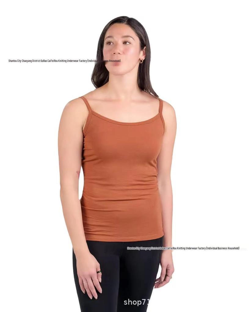 Women's Modal Spaghetti Strap Tank Top with Built-in Bra Pad and Wireless Cups