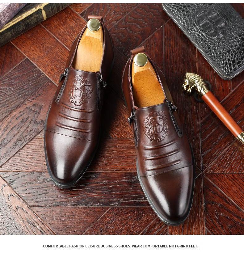 Spring 2025 Men's Soft Sole Leather Slip-On Shoes - Pointed Toe Business Casual Low-Tops