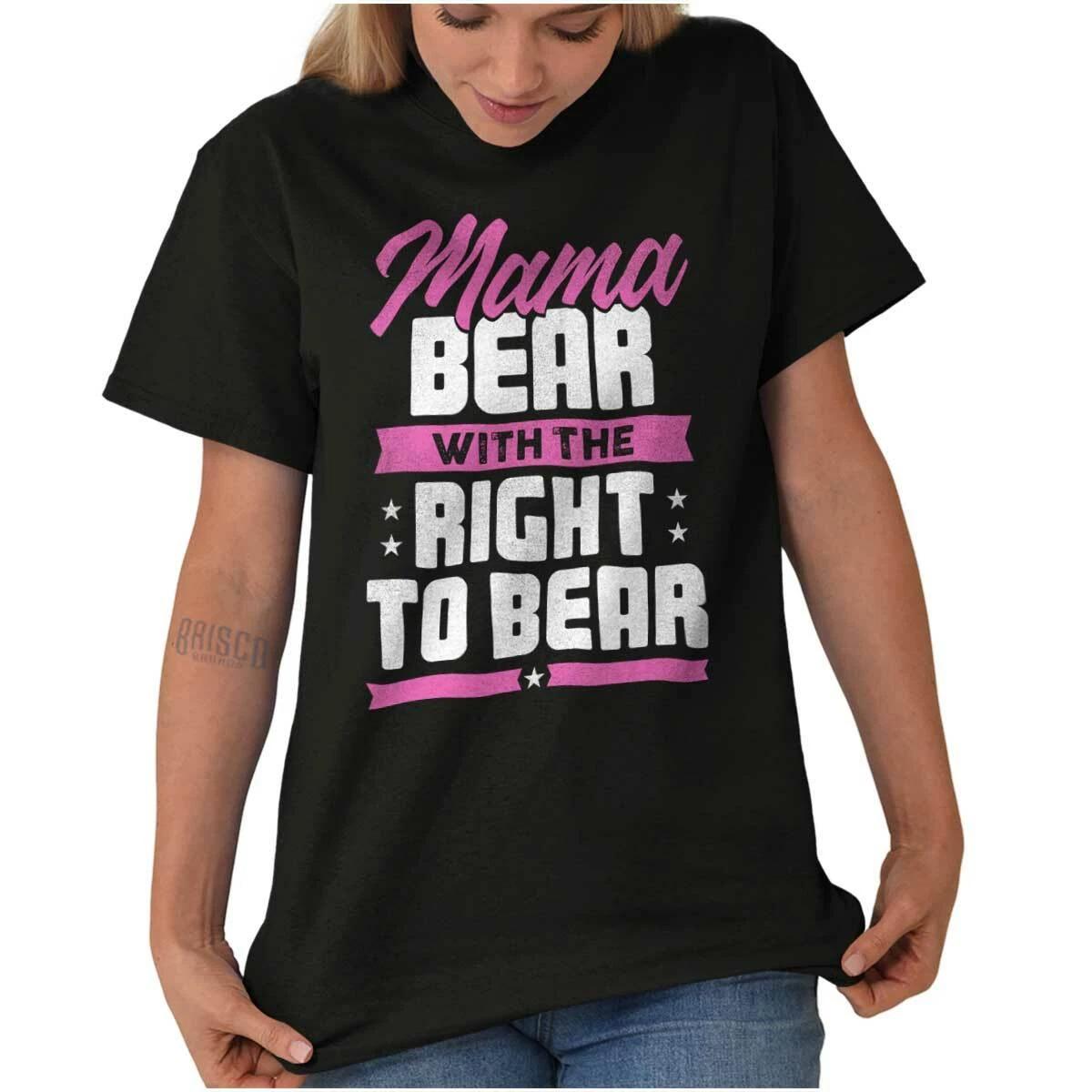 Mama Bear with the Right to Bear Pro Guns Womens Graphic Crewneck T Shirt Tee L