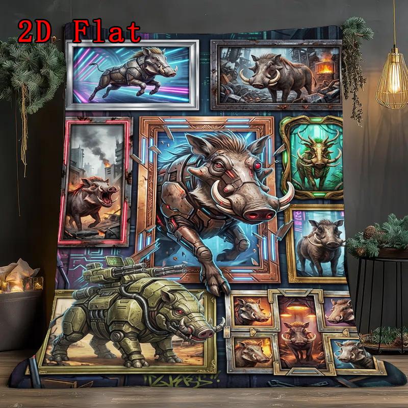 Cybernetic Boar Gallery 2D Flat Pattern Flannel Blanket, High Quality All Seasons, Home Decor, Warmth and Comfort, Perfect for Christmas Gifts.