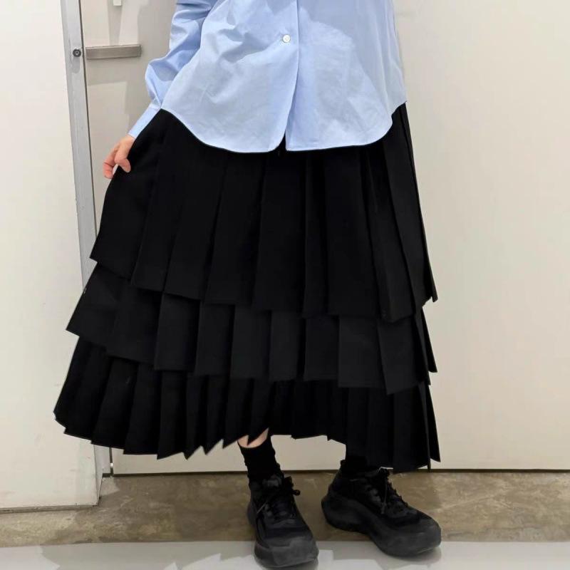 CDG KZYU Japanese-Style High Waist Pleated Patchwork Midi Skirt for Women - Spring/Summer Collection