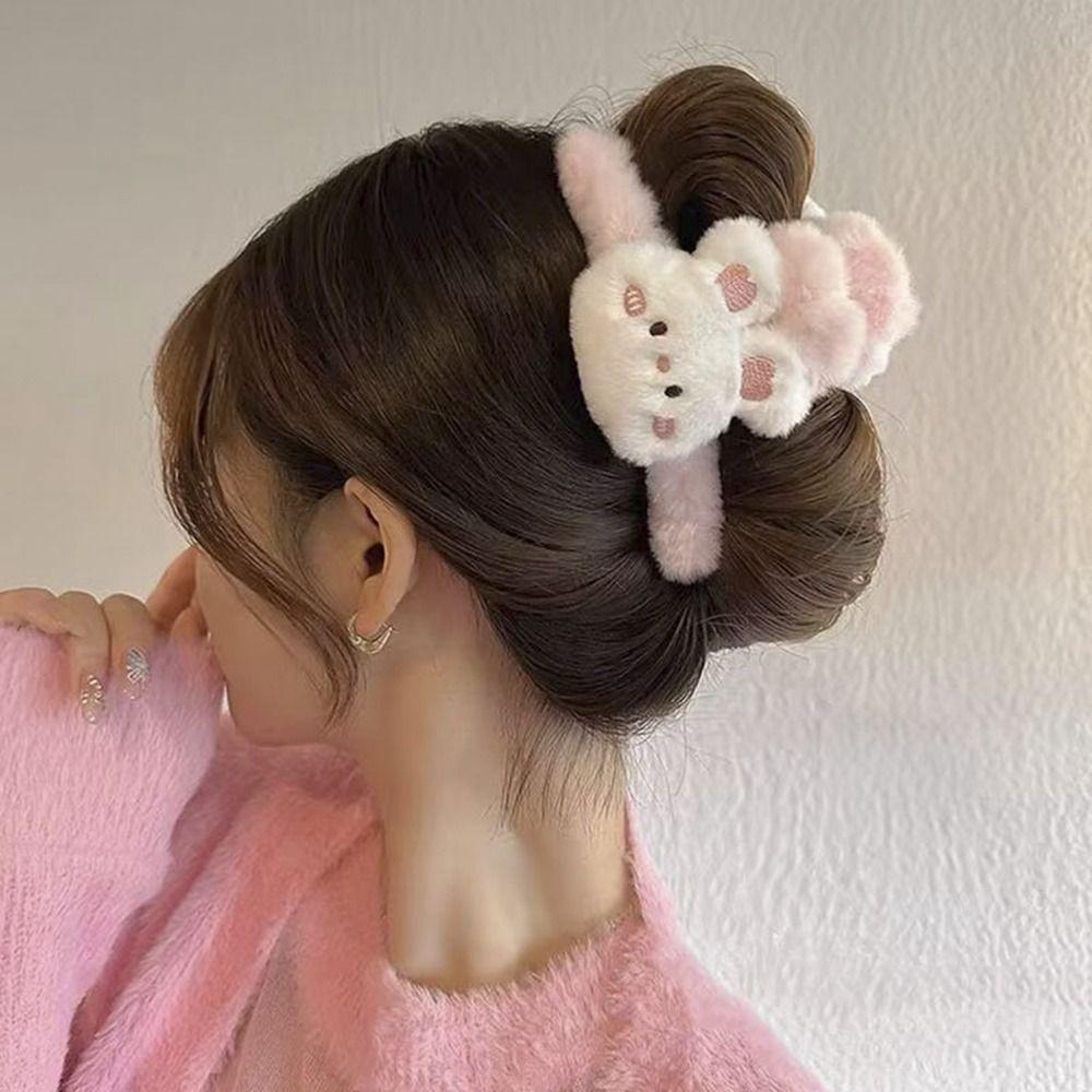 Elegant Doll Plush Panda Hair Claw Rabbit Frog Animal Shark Clip Cartoon Large Size Winter Cross Hair Clip Daily