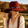 Vintage Style Headwear Wool Felt Fedora, Unisex Western Cowboy Hat, Retro Wide Brim Hat Cowgirl Jazz for Women Men Autumn Winter Travel Accessories