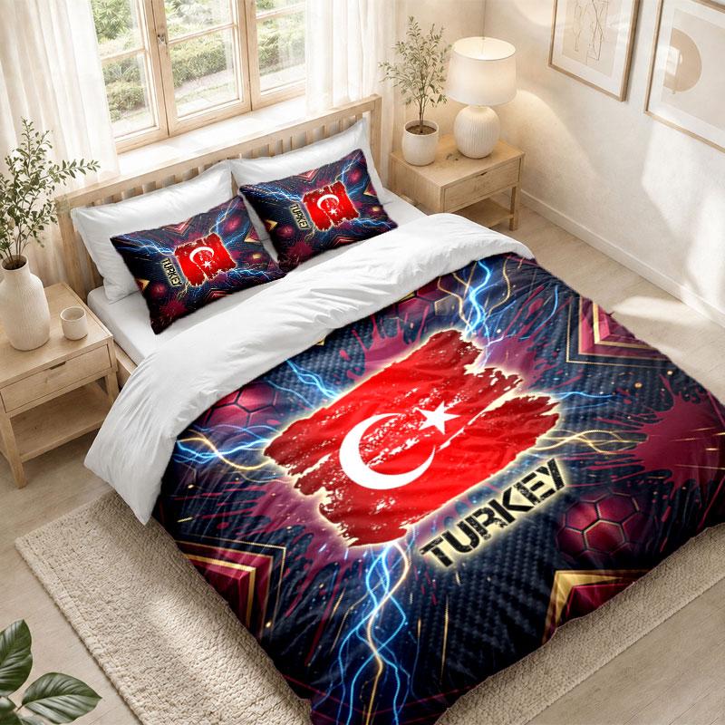 Bedding Set 1 Duvet Cover 2 Pillowcases Turkey Football Print Bedroom Home Decoration