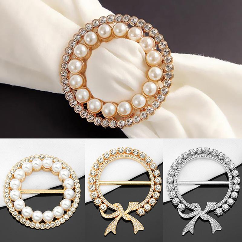Headscarf Buckle Pearl   Clothes Corner Silk Scarf Shawl Brooch