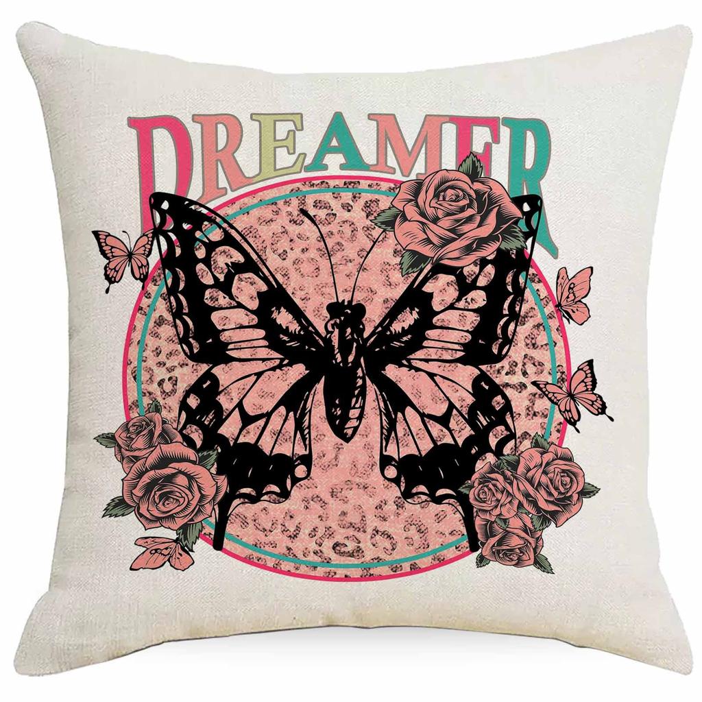 Western Summer Butterfly Bee Flower Pillowcase Home Sofa Cushion Pillowcase Decoration