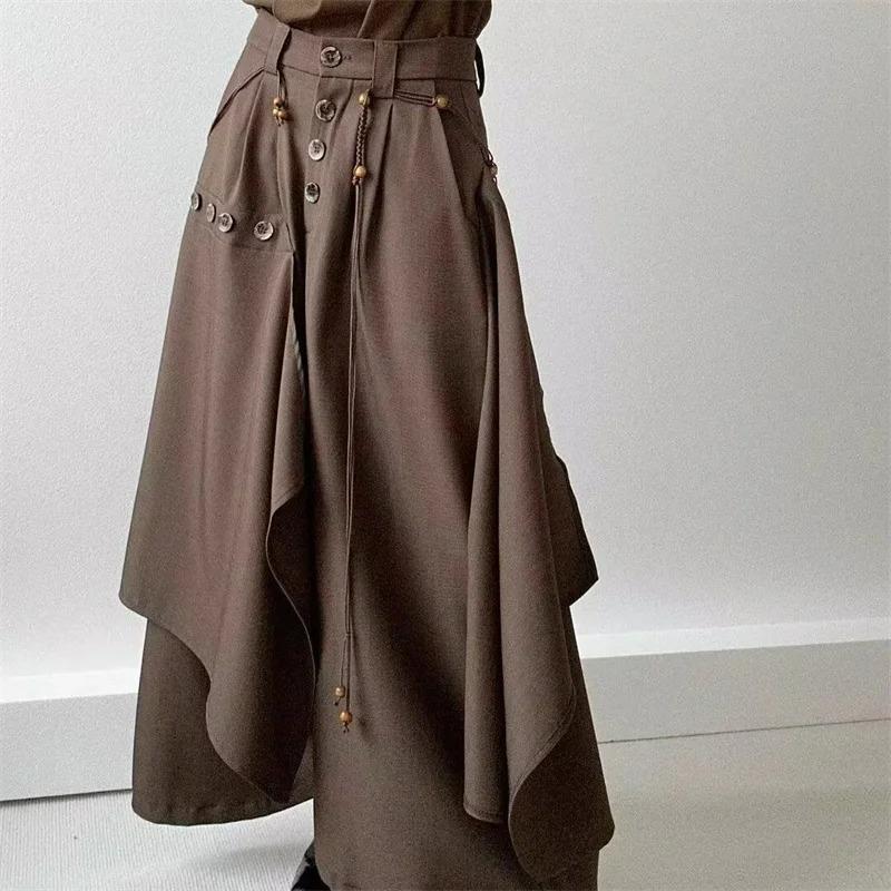 Moda Autunnale Pantaloni Pantaloni a Gamba Larga Casual Morbidi Pantaloni All-Match Pantaloni da Donna con Bottoni