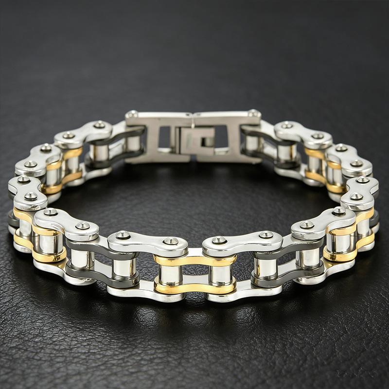 Pulsera Punk de Cadena de Motocicleta Rock Niche para Hombres - Acero Inoxidable Estilo Europeo Americano