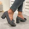 Fashion Bow Chunky Women Official Shoes Elegant Pointed Toe High Heels Pumps 2025 Fad Trend Spring Dress Designer Zapatillas De Mujer