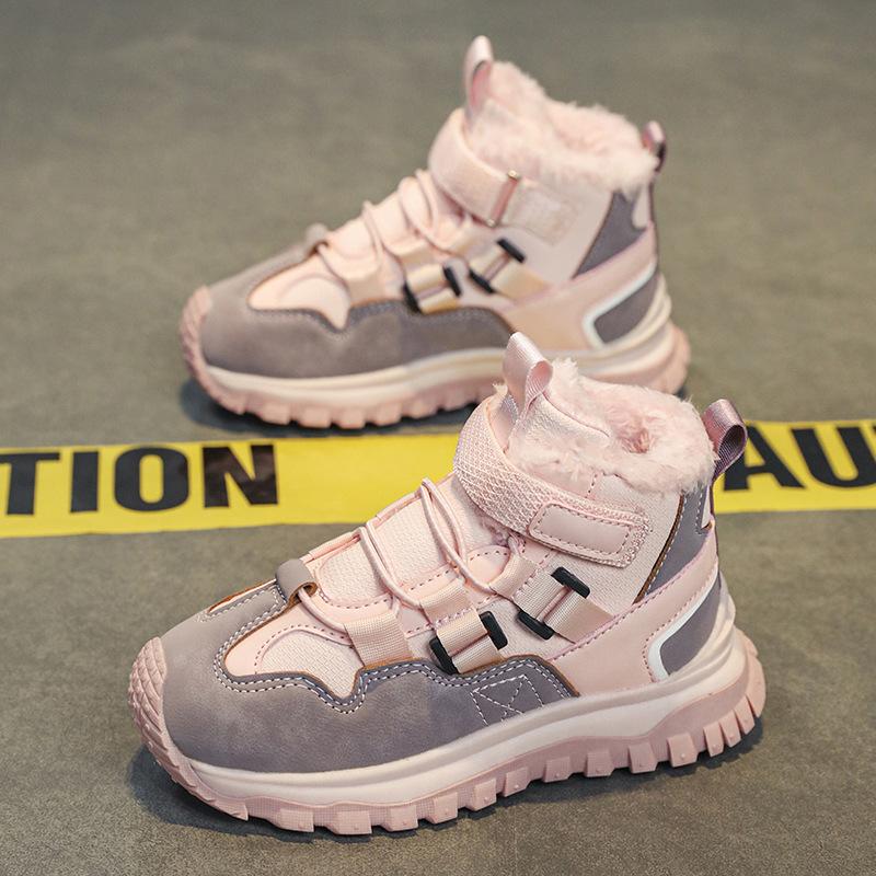 Children's high-top cotton shoes 2025 winter new soft-soled non-slip student sports shoes boys and girls fleece thickened warm