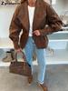 Women's Autumn Winter Fashion Solid Button Waistcoat Retro Stand Collar Long Sleeve Jacket Coat