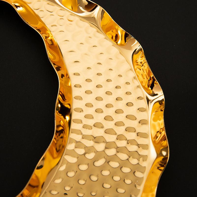 Gold Storage Tray Display Metal Pallet Creative Moon Design Handmade Crafts Fruit Cake Snack Plate Decorative Festival Supplies
