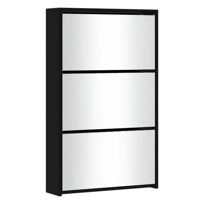 VidaXL Armoire à chaussures avec miroir 3 niveaux Noir 63x17x102,5 cm 342635