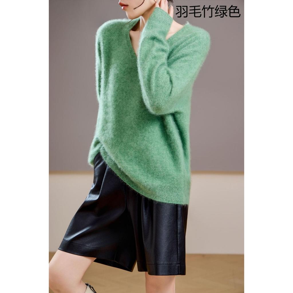 5% Cashmere 95 Wool Round Neck/V-neck Seamless Brushed Cashmere Sweater Women's Sweater