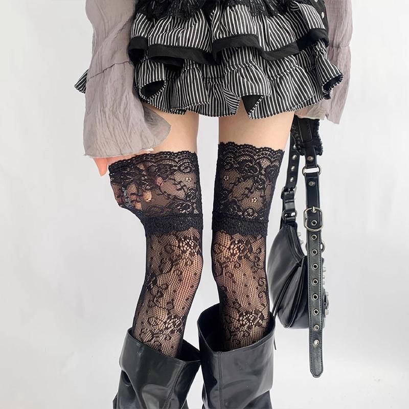 Lace Sexy Hollow Out Ultra Thin Japanese JK Long Socks White Over The Knee Stockings Sweet Japanese Lace Socks