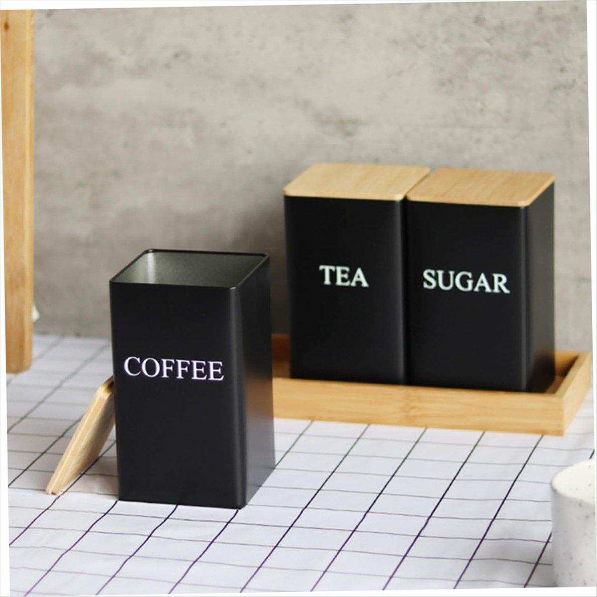 

BHBL 3PCS Set Tea Coffee Sugar Canister Set with Tray Iron Tea and Coffee Jars with Bamboo Lid Coffee Sugar Tea Containers A China Mainland